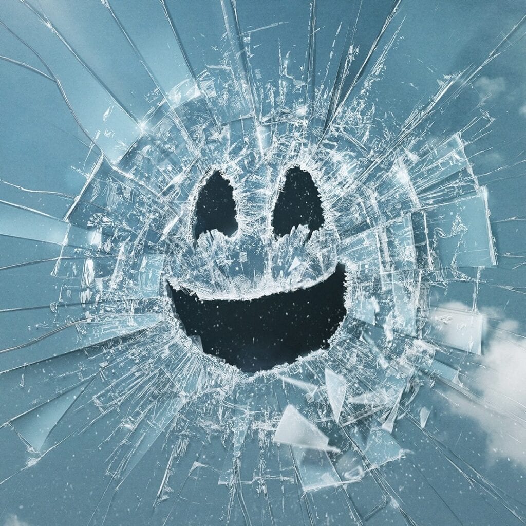 Smiley face in broken mirror